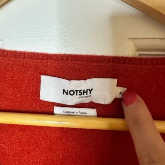 NOT SHY 100% Cashmere V Neck Sweater France Designer Old Money Orange Medium - Picture 4 of 5